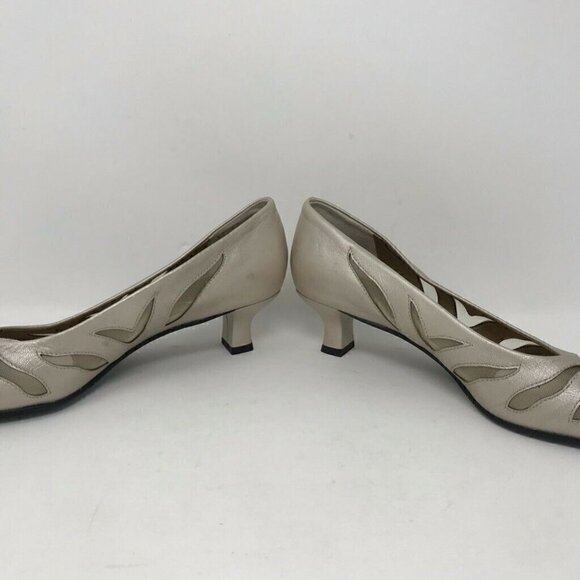 Vaneli Kitten Pumps Beige Metallic Leather 7.5 - Picture 3 of 9